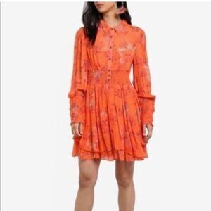 Free People Orange Floral Long Sleeve Dress- size small